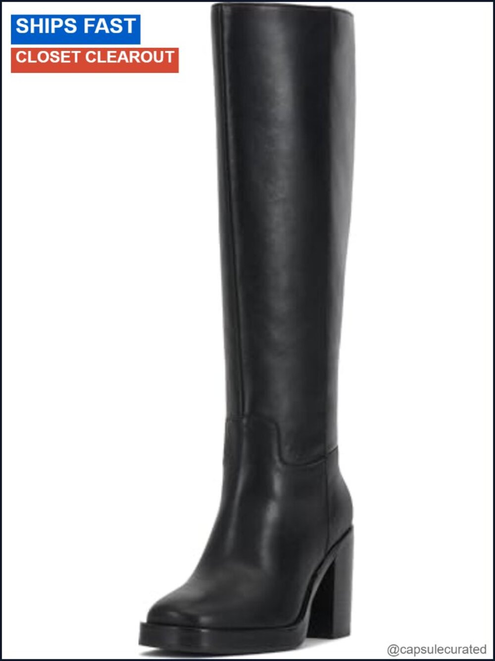 Knee High Leather Block Heel Boots Square Toe Women's